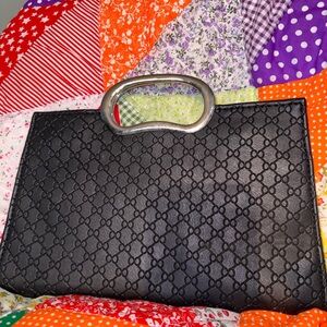 Black Embossed Pattern Top-Handle Clutch